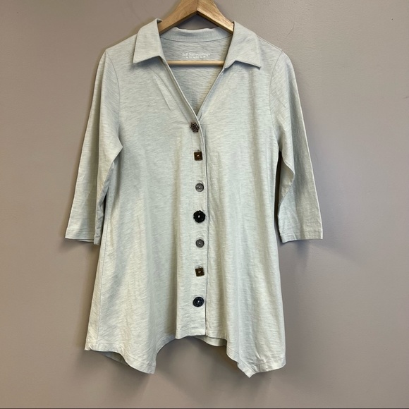 Soft surroundings Danielle button up tunic long sleeve cotton collared top small - Picture 7 of 11